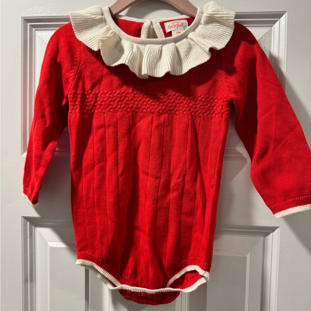 Cat & Jack Red Bodysuit with Cream Ruffle
